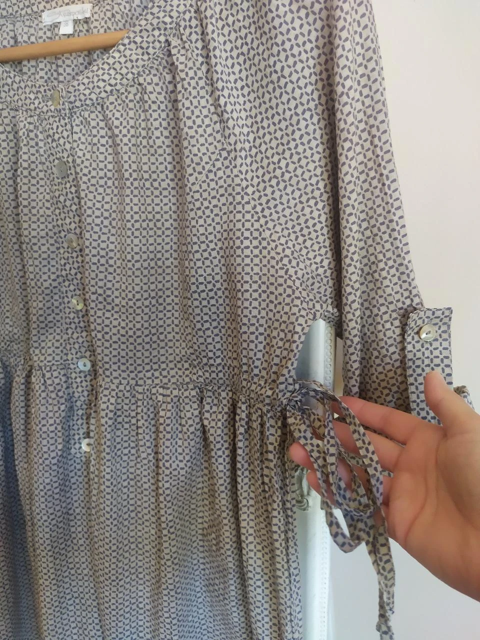 Straboski 100% Algodão Boho Geométrico Peplum Blusa M 38 Mangas Ajustáveis – photo 12